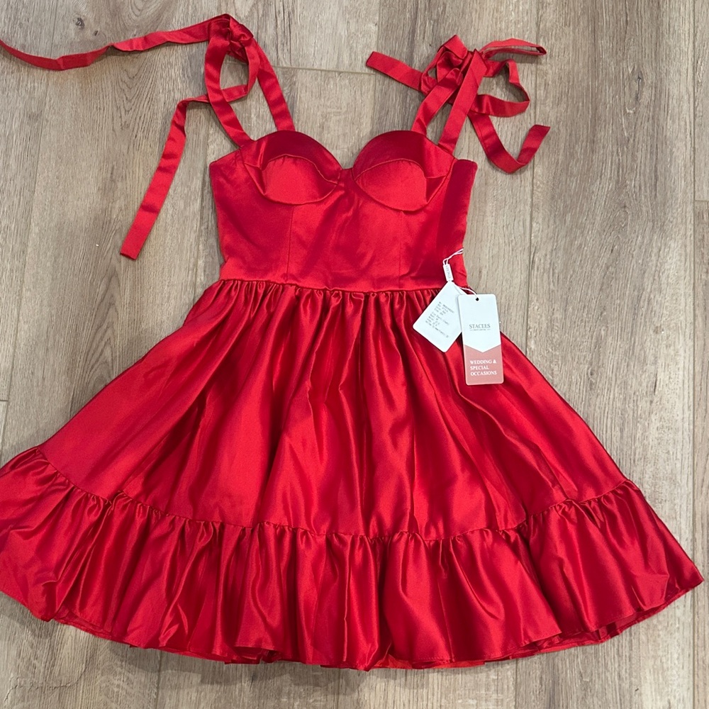 Red Satin Dress with Bow Straps
